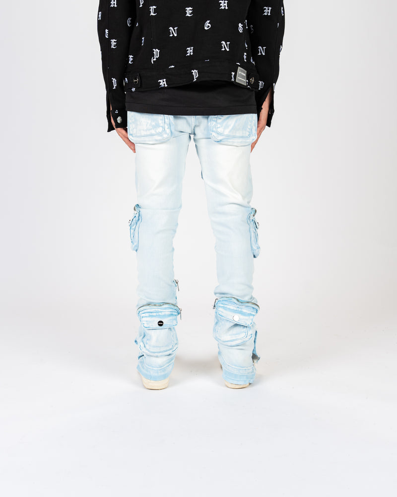 "JOURNEY TO GREATNESS" CARGO FLARE STACK DENIM