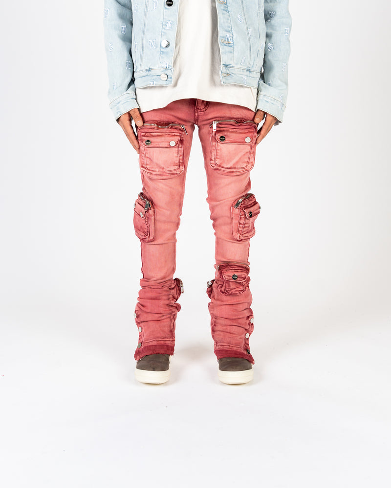 "JOURNEY TO GREATNESS" CARGO FLARE STACK DENIM