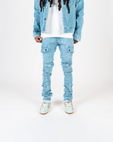 "MY PLEASURE" CARGO FLARE STACK DENIM