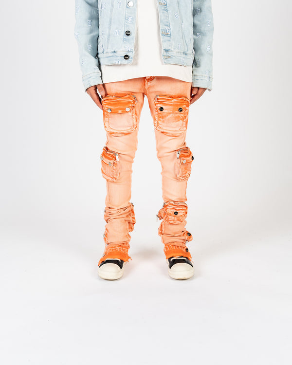 "JOURNEY TO GREATNESS" CARGO FLARE STACK DENIM