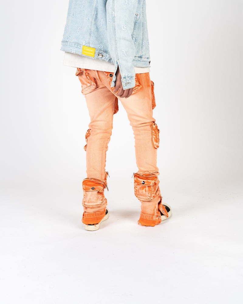 "JOURNEY TO GREATNESS" CARGO FLARE STACK DENIM