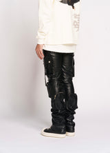 "NEVER LOOK BACK" CARGO FLARE STACK LEATHER