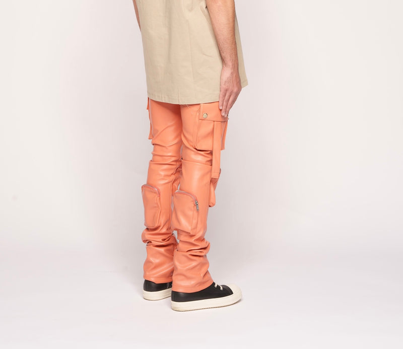 "NEVER LOOK BACK" CARGO FLARE STACK LEATHER