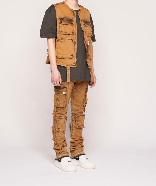 "NEVER LOOK BACK" CARGO FLARE STACK DENIM