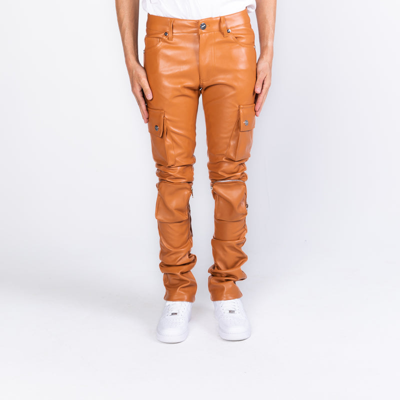 "NEVER LOOK BACK" CARGO FLARE STACK LEATHER