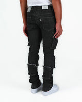 "NEVER LOOK BACK" CARGO FLARE STACK DENIM